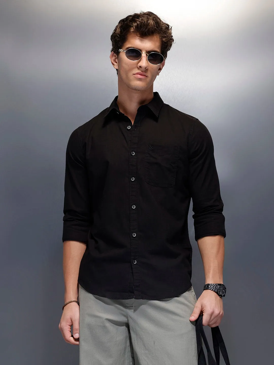 Men's Casual Slim Fit Shirt | Black sold by Wrogn