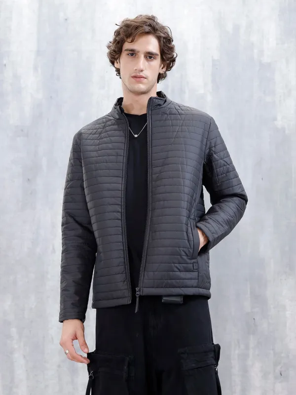Men's Casual Regualr Fit Puffer Jacket | Black made by Wrogn