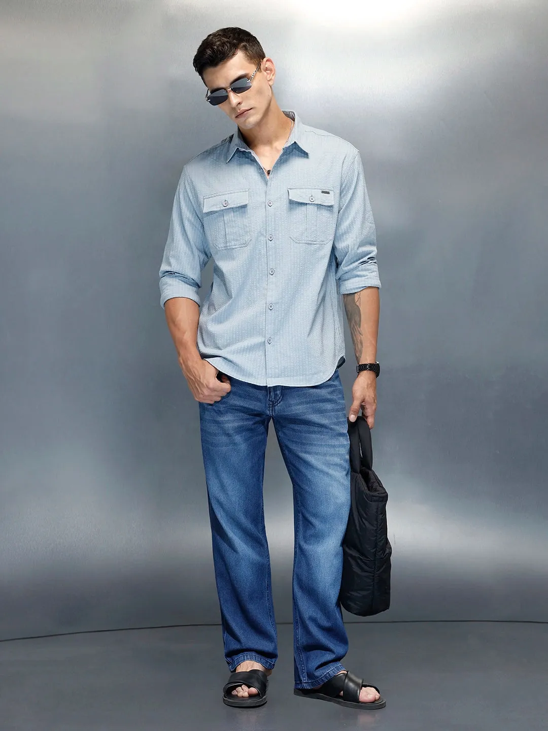 Textured Men's Casual Comfort Fit Shirt | Blue sold by Wrogn product image thumbnail 2