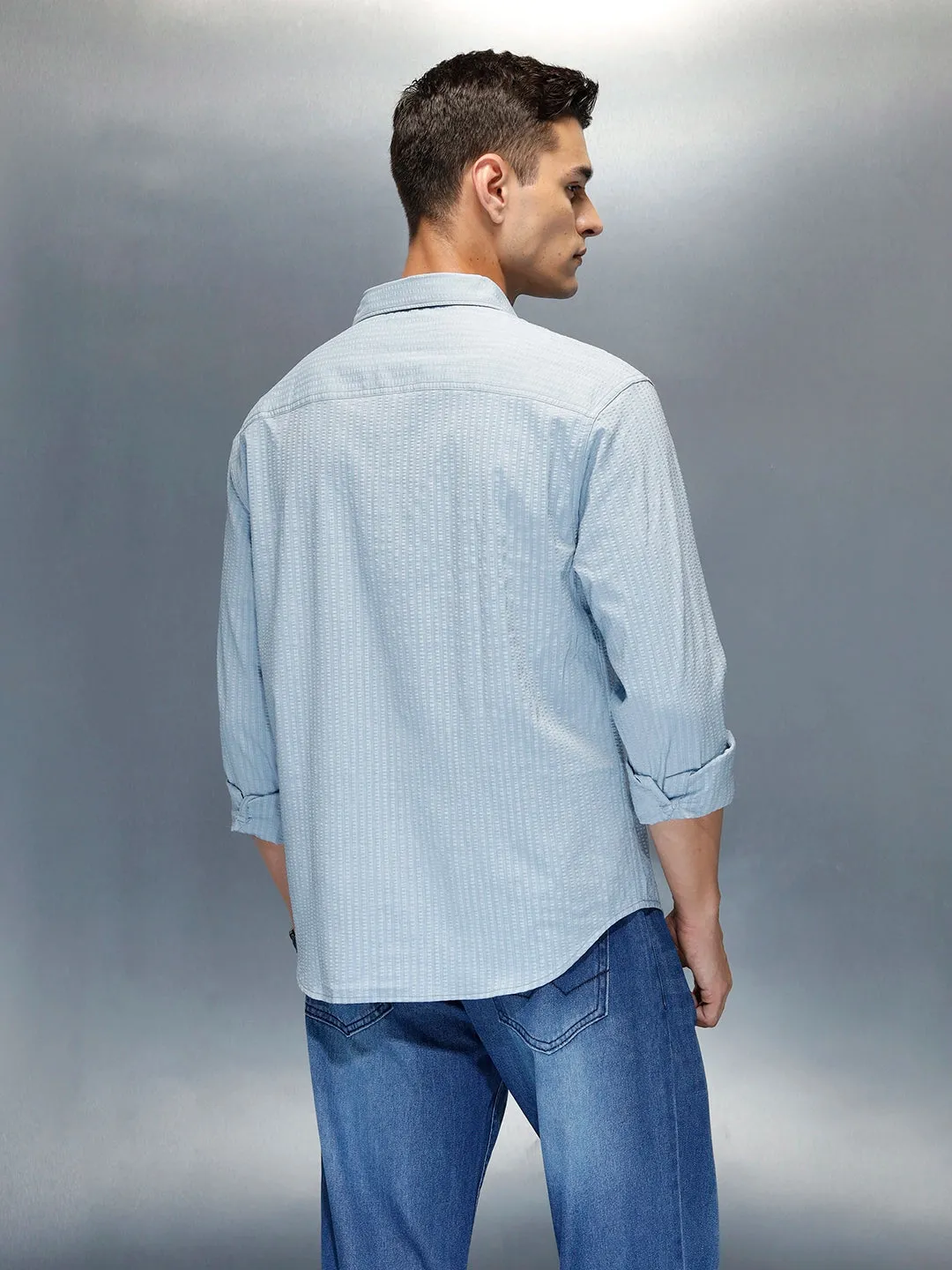 Textured Men's Casual Comfort Fit Shirt | Blue sold by Wrogn product image thumbnail 3