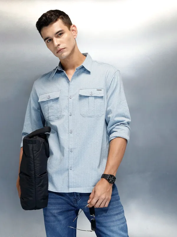 Textured Men's Casual Comfort Fit Shirt | Blue sold by Wrogn