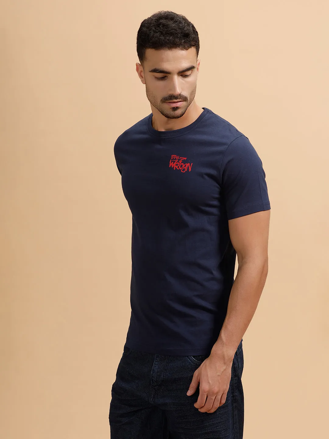 Solid Slim Fit T-Shirt | Navy Blue sold by Wrogn product image thumbnail 4