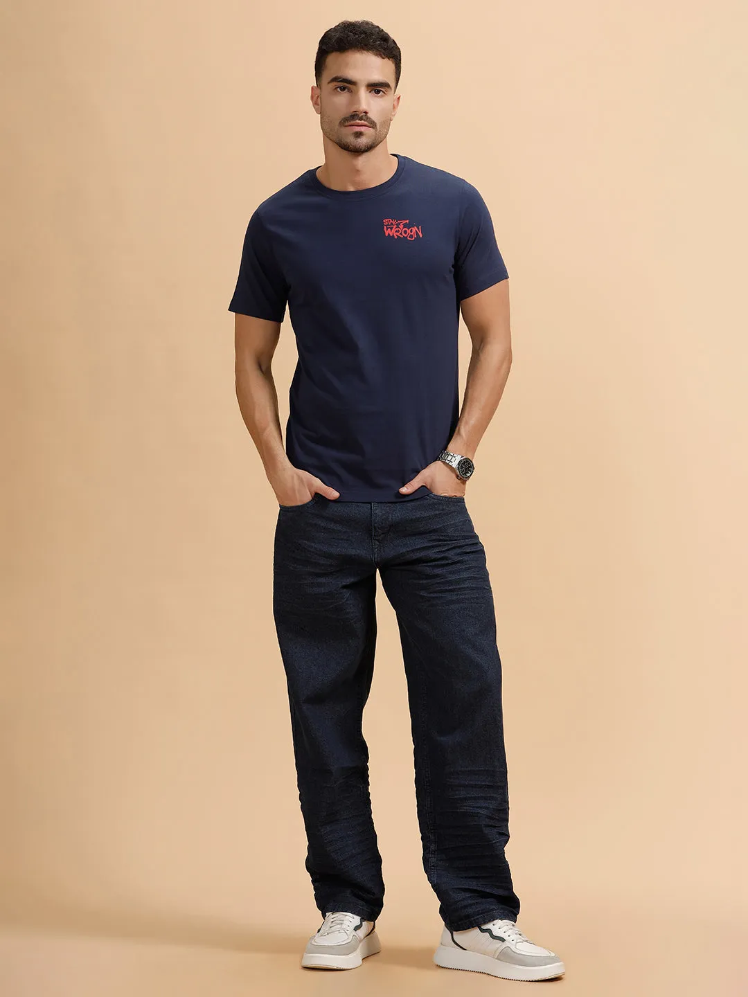 Solid Slim Fit T-Shirt | Navy Blue sold by Wrogn product image thumbnail 2