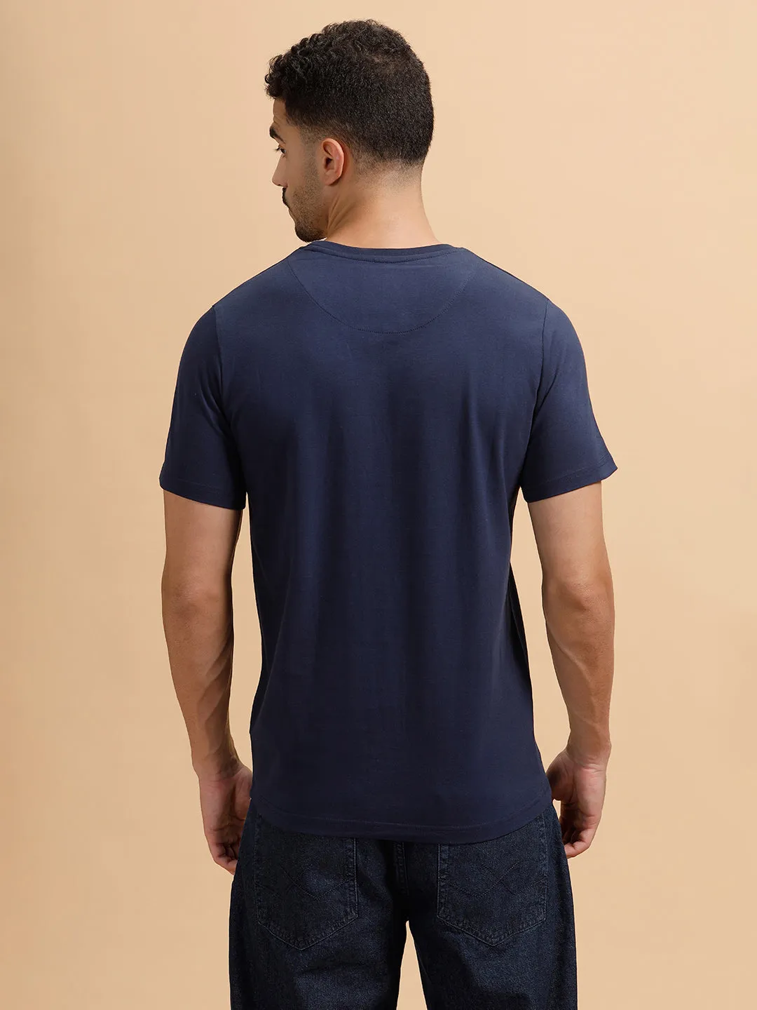 Solid Slim Fit T-Shirt | Navy Blue sold by Wrogn product image thumbnail 3