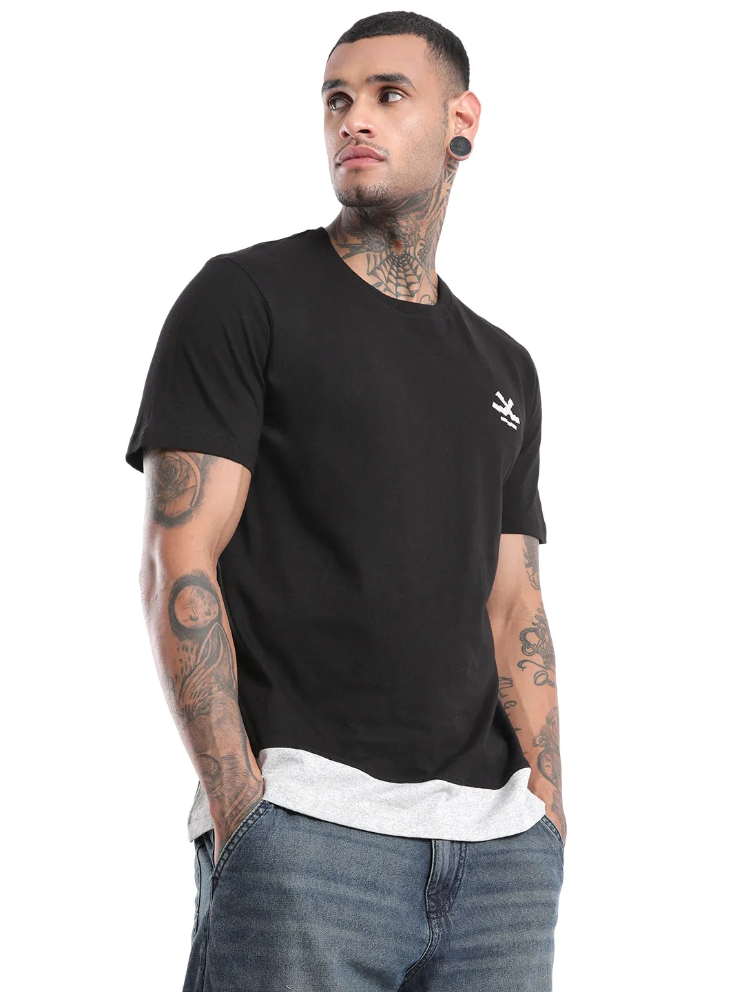Solid Black Chest Printed T-Shirt sold by Wrogn product image thumbnail 4