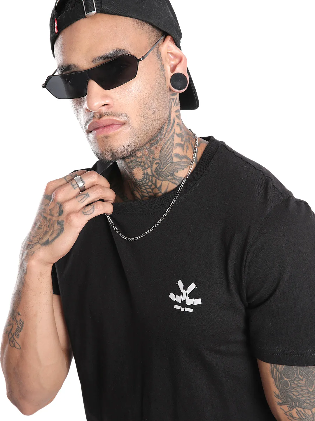 Solid Black Chest Printed T-Shirt sold by Wrogn