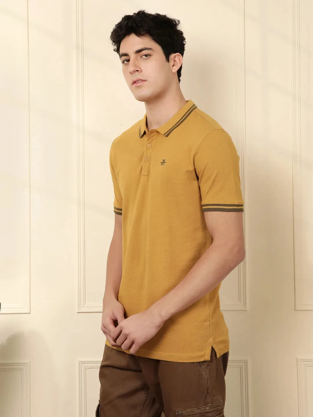 Mustard Tipped Solid Polo T-Shirt sold by Wrogn product image thumbnail 4