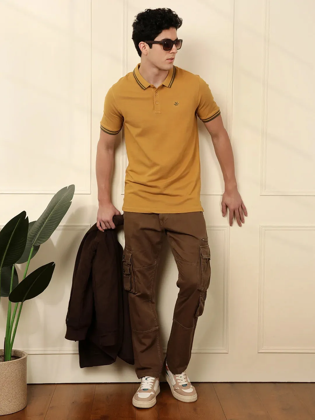 Mustard Tipped Solid Polo T-Shirt sold by Wrogn product image thumbnail 2