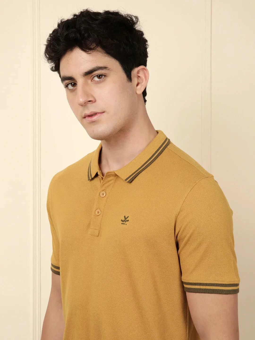 Mustard Tipped Solid Polo T-Shirt sold by Wrogn product image thumbnail 5