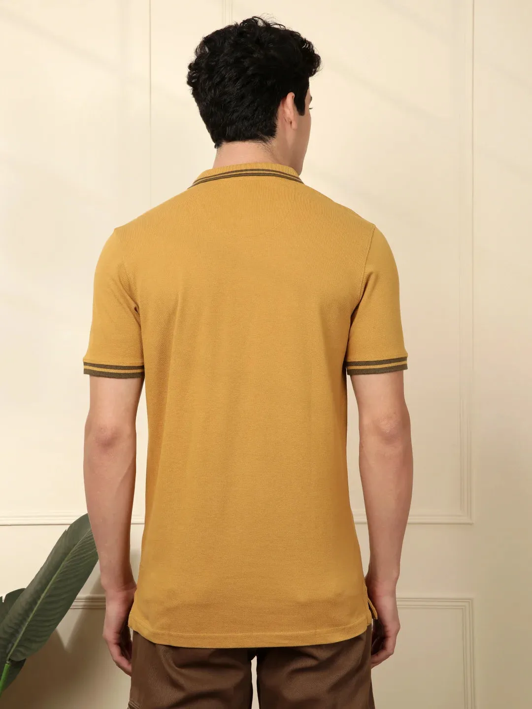 Mustard Tipped Solid Polo T-Shirt sold by Wrogn product image thumbnail 3