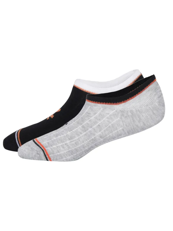 Cotton Spandex Black & Grey No Show Socks Pack of 2 made by Wrogn