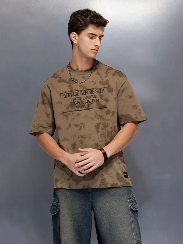 Washed effect tshirt with chest print | Olive sold by Wrogn