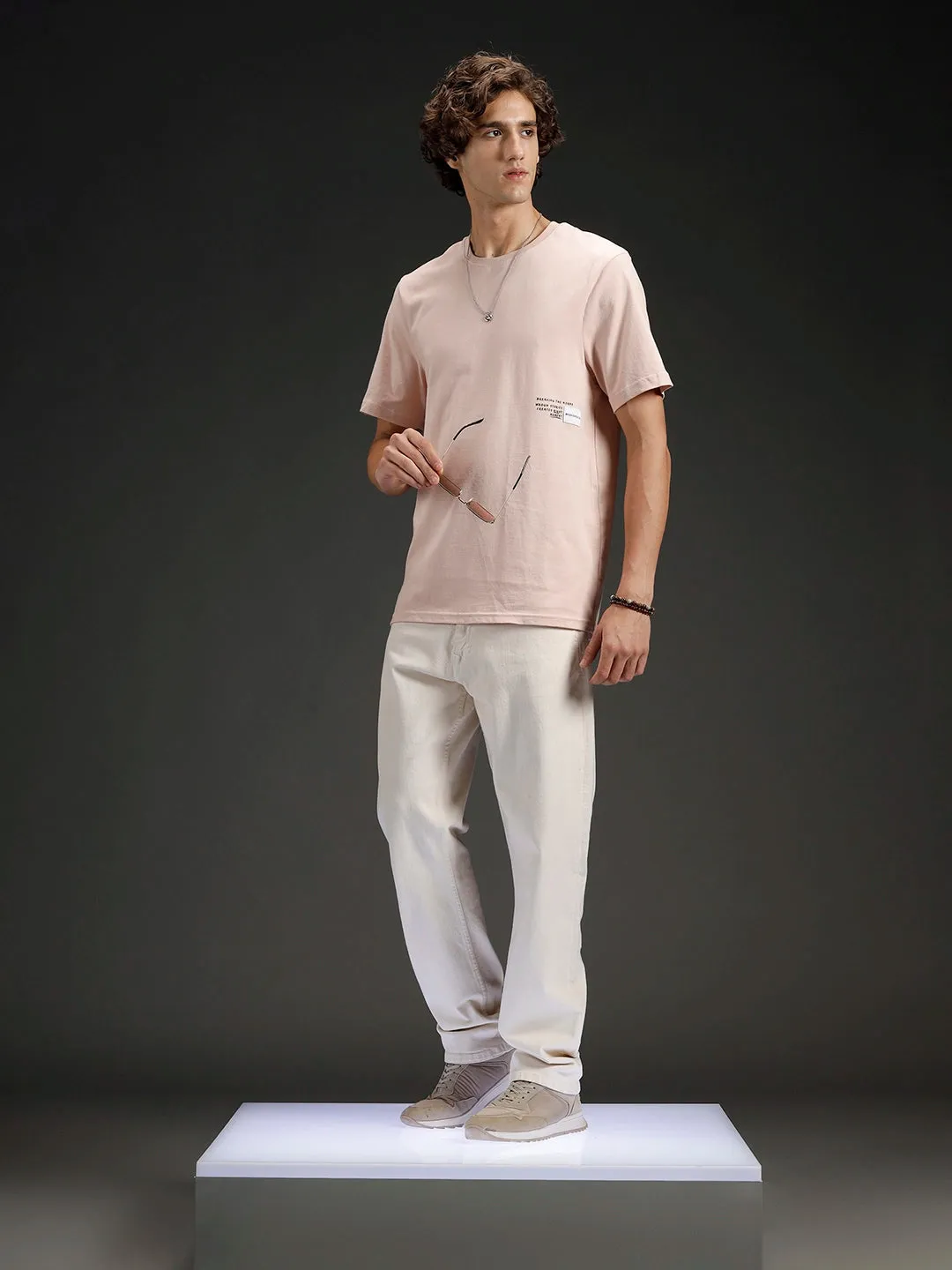 Men's Regular Fit T-shirt with Placement Graphic | Pink sold by Wrogn product image thumbnail 2