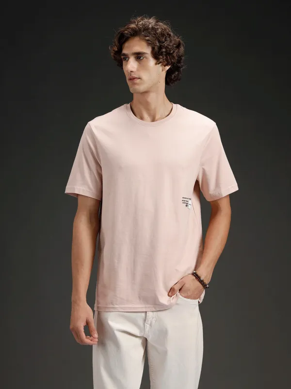 Men's Regular Fit T-shirt with Placement Graphic | Pink sold by Wrogn