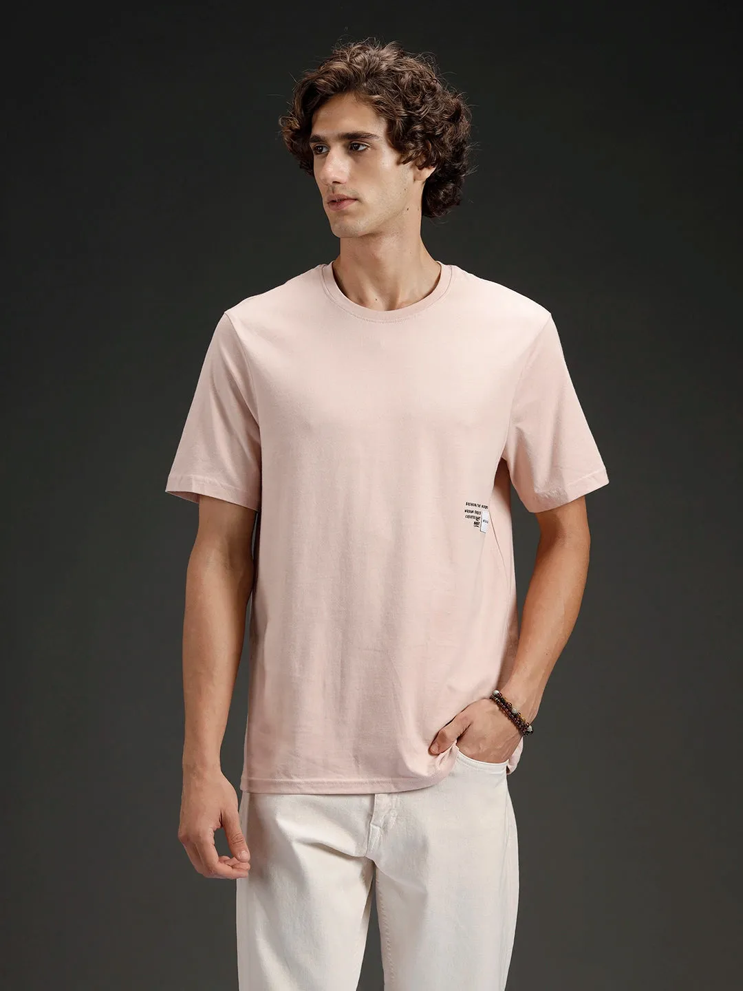 Men's Regular Fit T-shirt with Placement Graphic | Pink sold by Wrogn