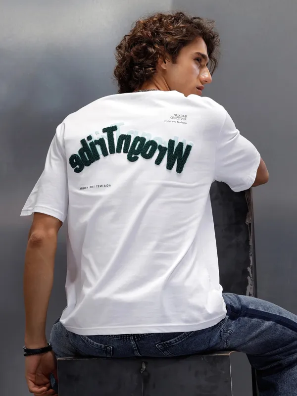 Oversized Fit T-Shirt With Embroidered & Printed Back | White sold by Wrogn