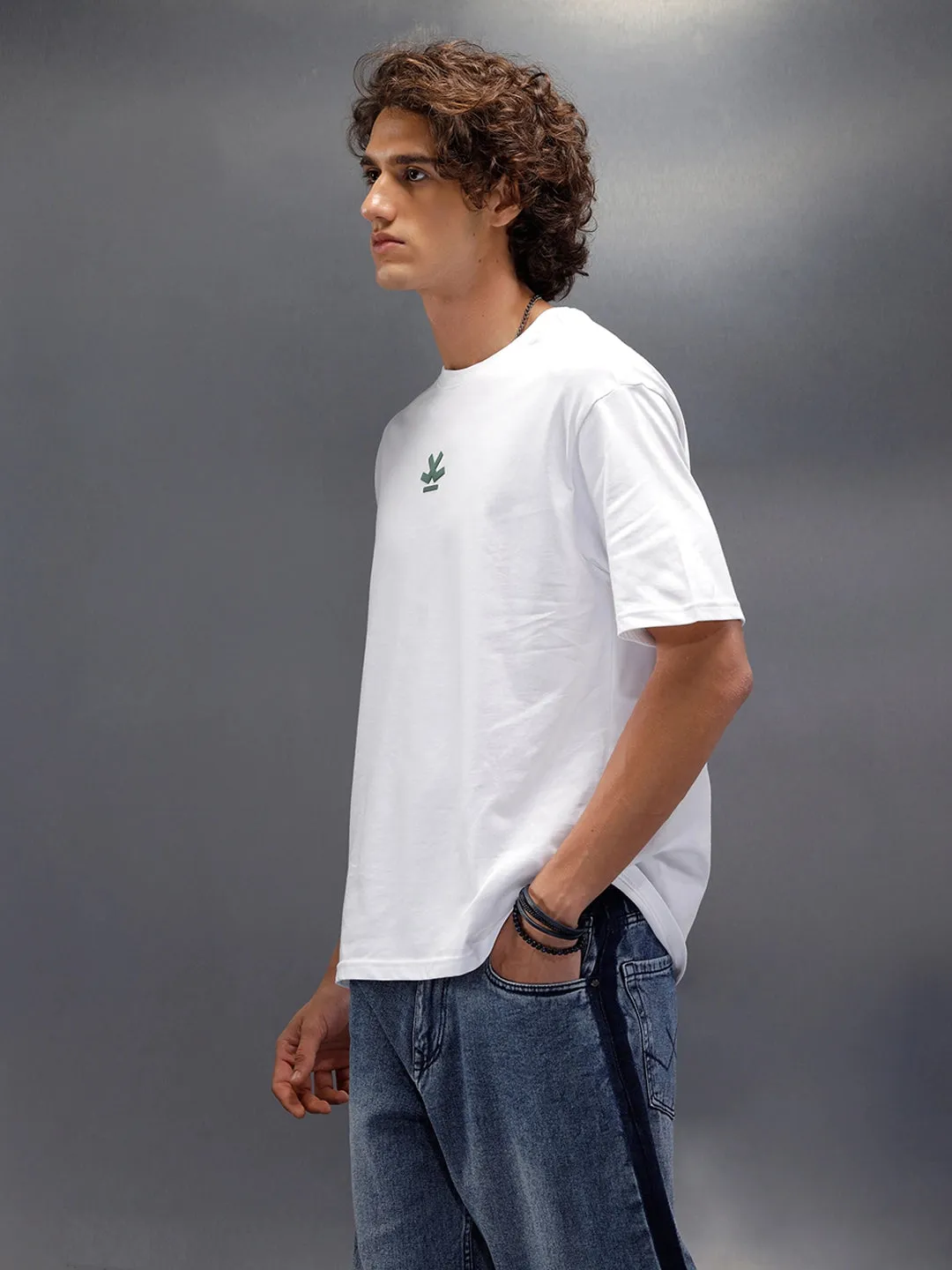 Oversized Fit T-Shirt With Embroidered & Printed Back | White sold by Wrogn product image thumbnail 4