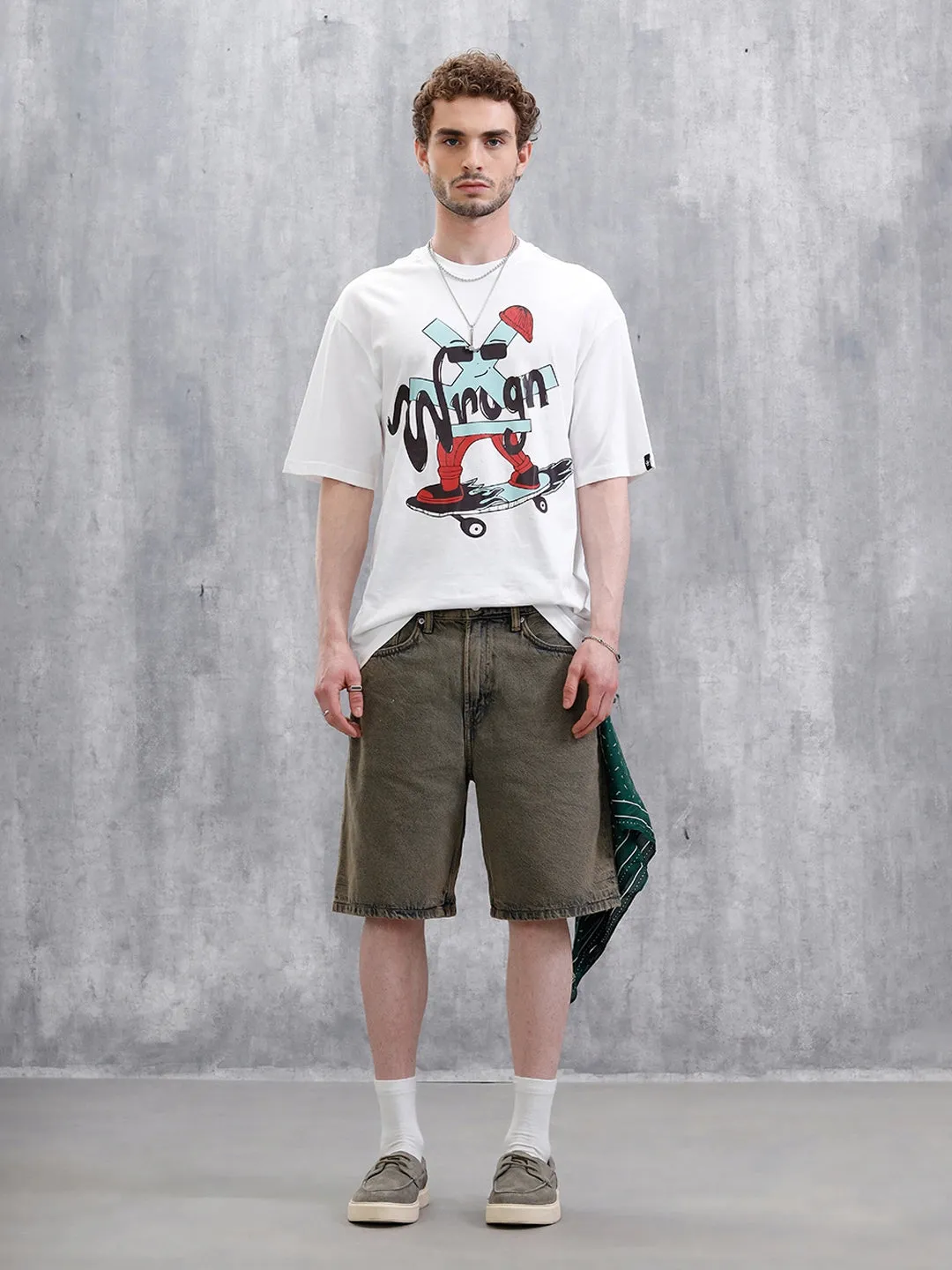 Skater Logo Printed Oversized Fit T-Shirt | White sold by Wrogn product image thumbnail 2