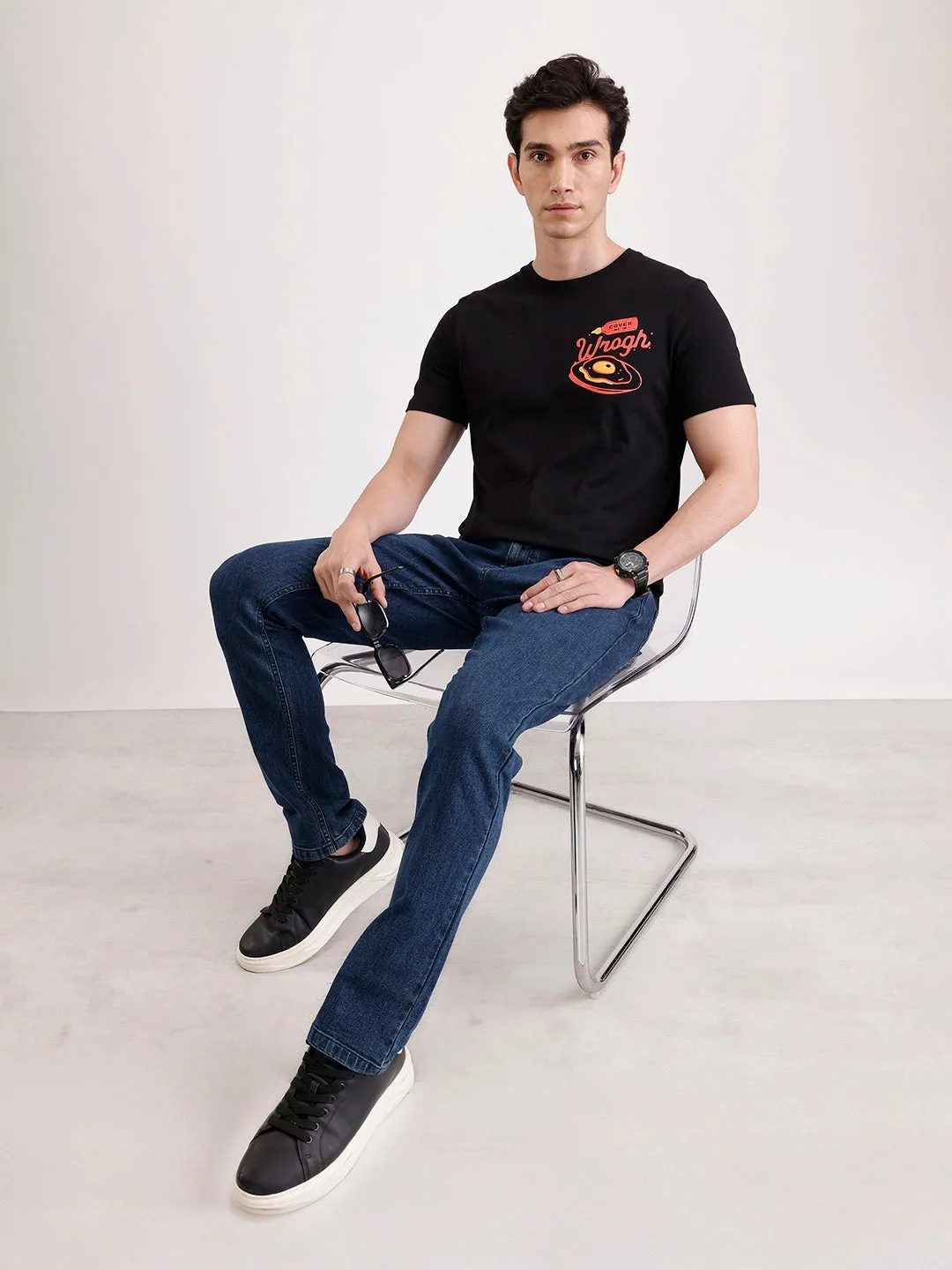 Classic Placement Printed T-Shirt | Black sold by Wrogn product image thumbnail 2