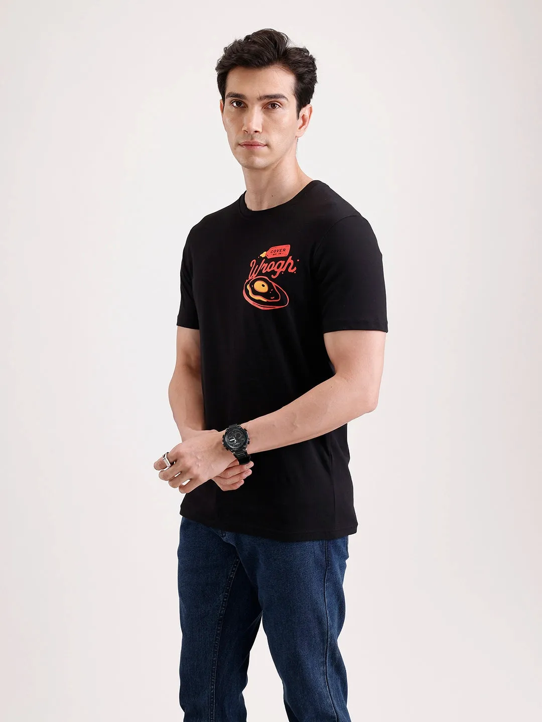 Classic Placement Printed T-Shirt | Black sold by Wrogn product image thumbnail 4