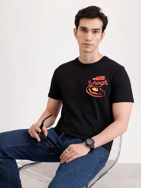 Classic Placement Printed T-Shirt   |  Black sold by Wrogn