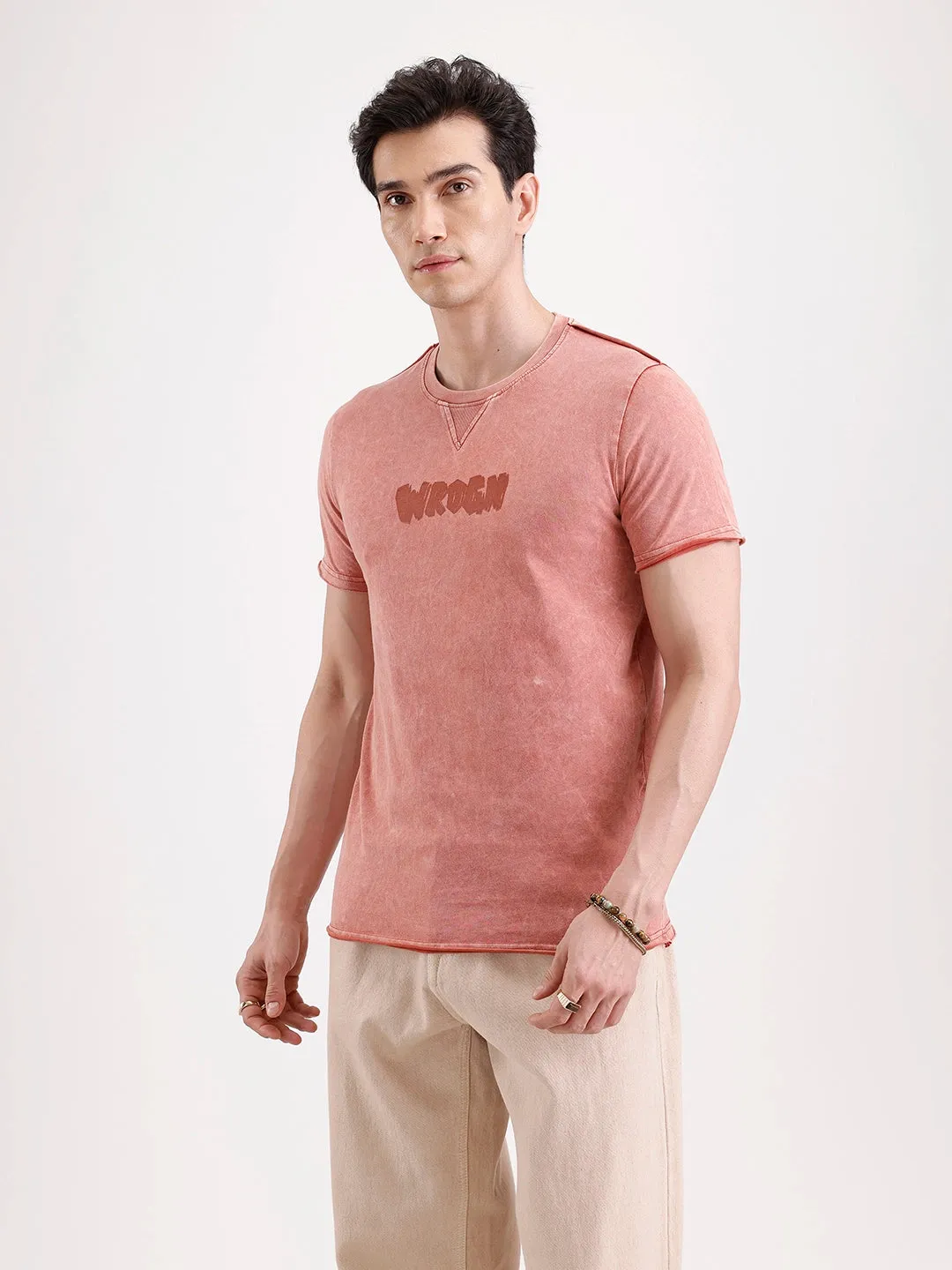 Washed Placement Printed T-Shirt | Rust sold by Wrogn product image thumbnail 4