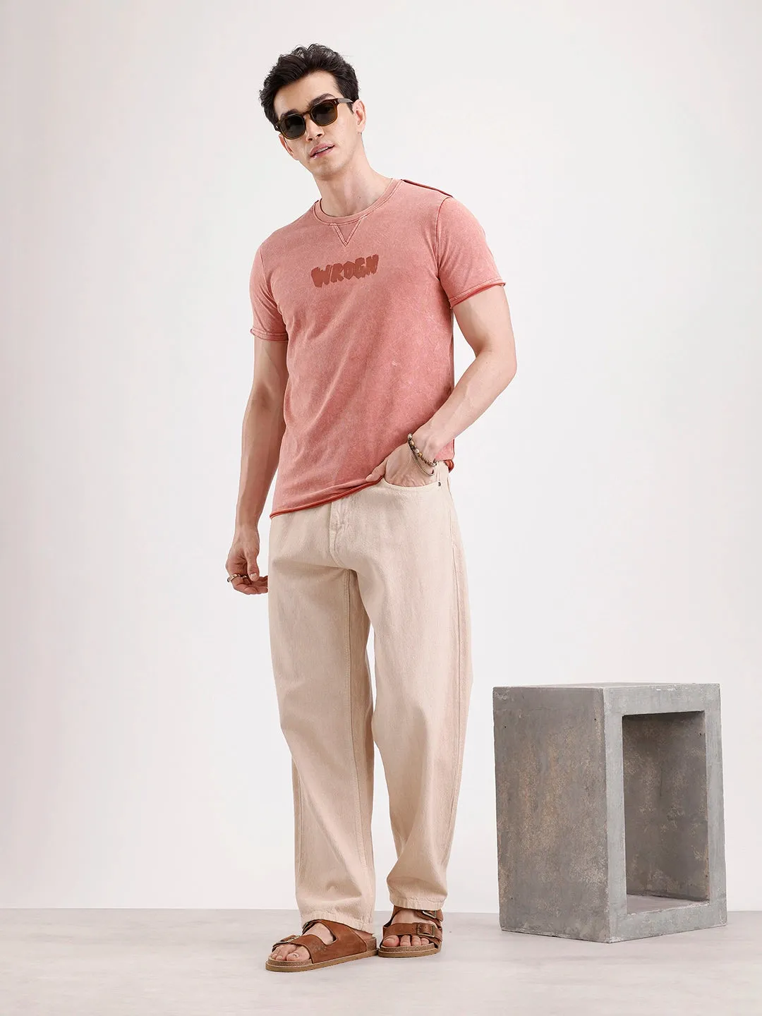 Washed Placement Printed T-Shirt | Rust sold by Wrogn product image thumbnail 2