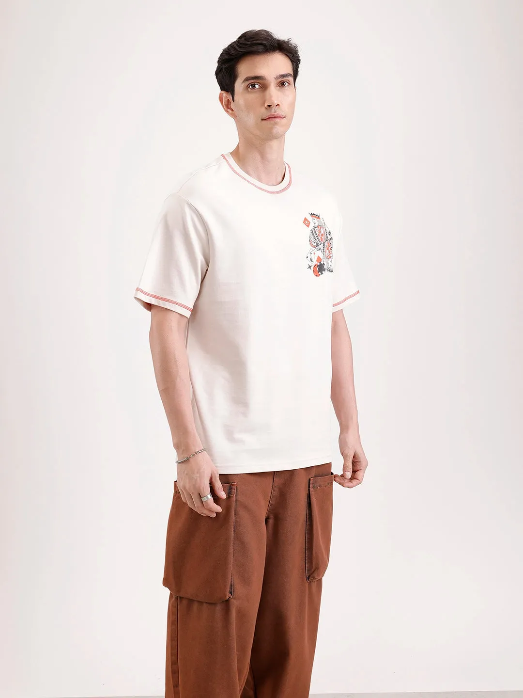 Placement Printed Oversized T-Shirt | Beige sold by Wrogn product image thumbnail 4