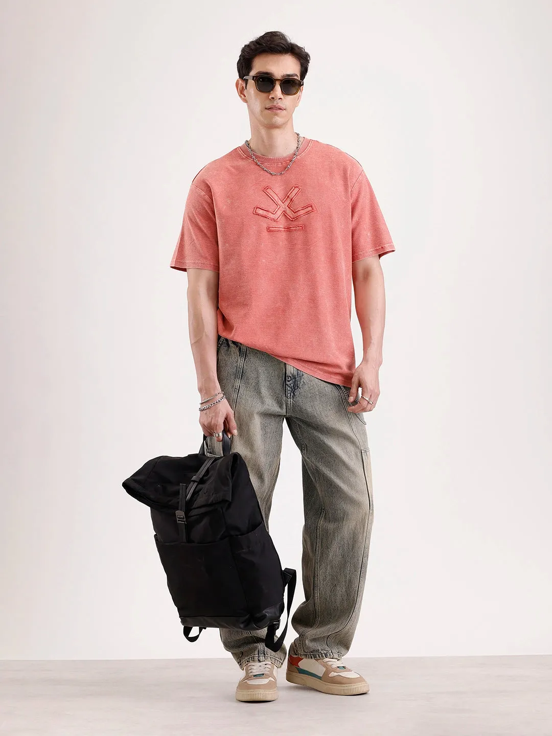 Washed Embroidery Patch T-Shirt | Rust sold by Wrogn product image thumbnail 2