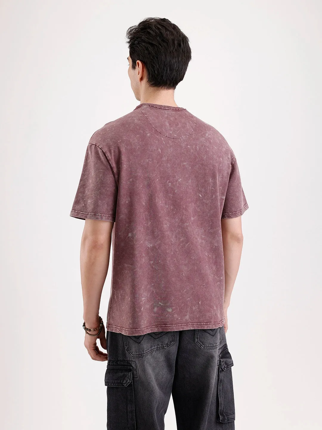 Washed Placement Printed Oversized T-Shirt | Maroon sold by Wrogn product image thumbnail 3