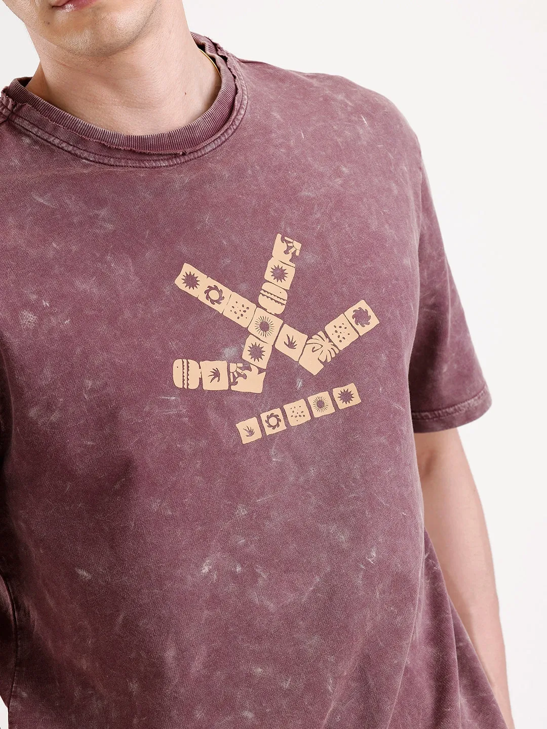 Washed Placement Printed Oversized T-Shirt | Maroon sold by Wrogn product image thumbnail 5