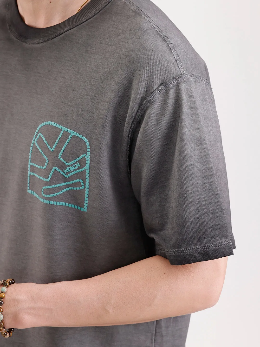 Washed Puff Printed Oversized T-Shirt | Black sold by Wrogn product image thumbnail 5