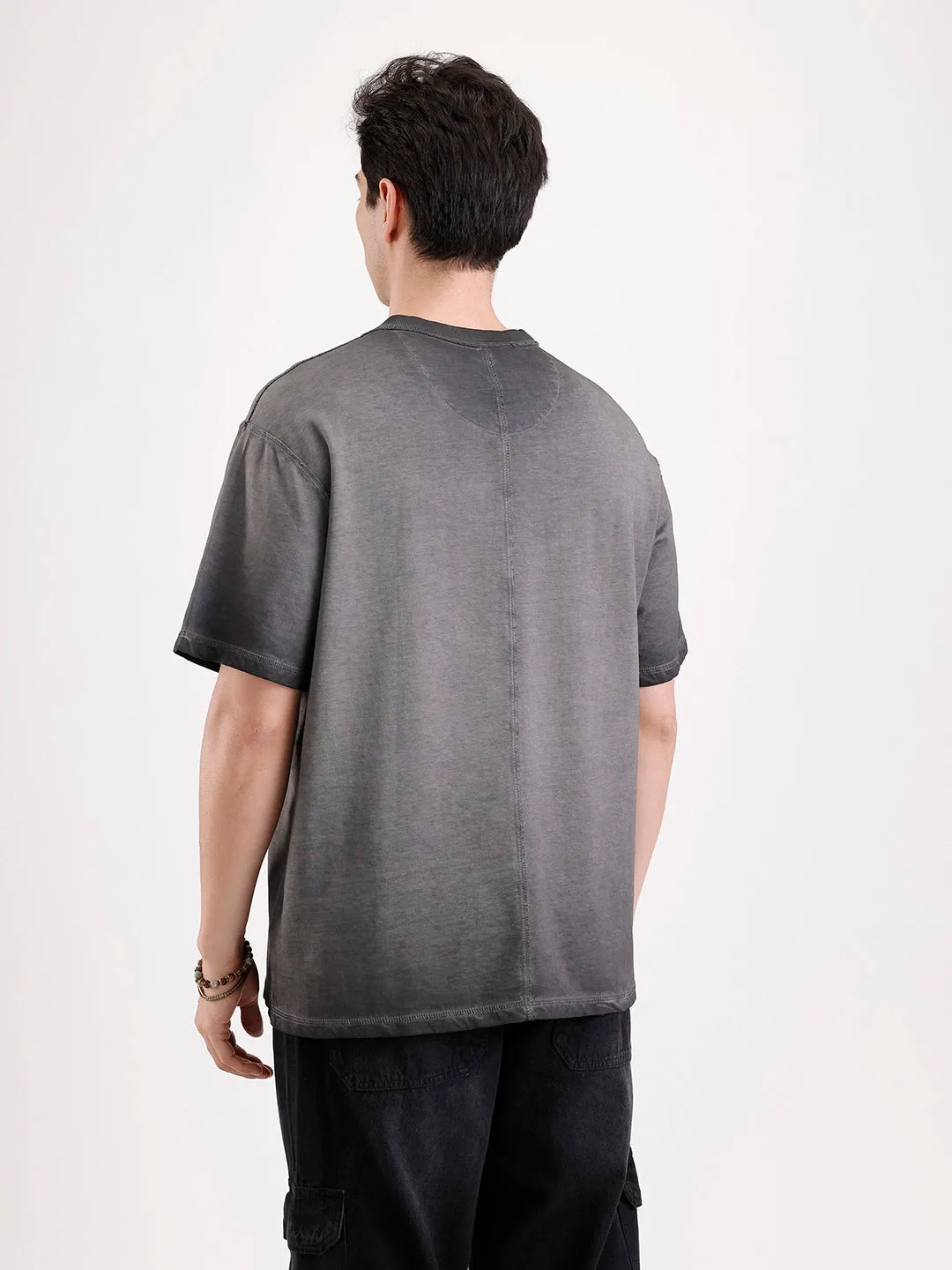 Washed Puff Printed Oversized T-Shirt | Black sold by Wrogn product image thumbnail 3