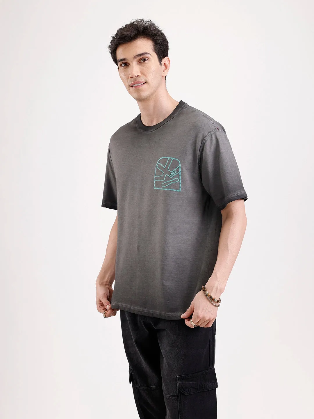Washed Puff Printed Oversized T-Shirt | Black sold by Wrogn product image thumbnail 4