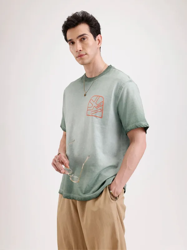 Washed Puff Printed Oversized T-Shirt   |  Olive sold by Wrogn