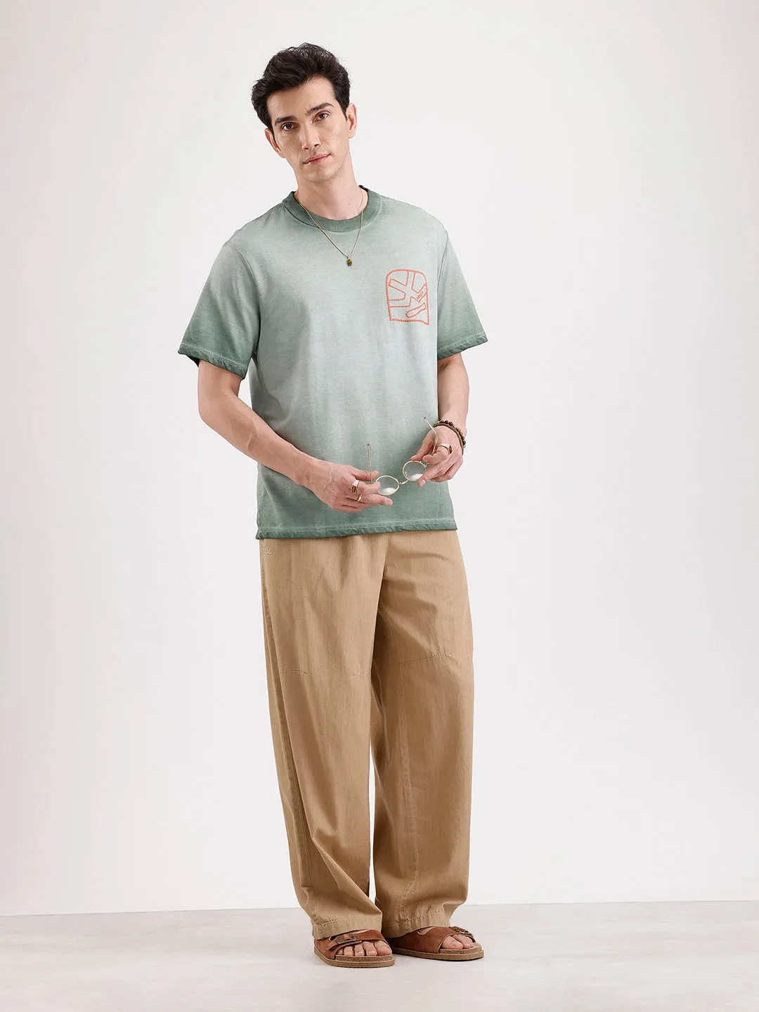 Washed Puff Printed Oversized T-Shirt | Olive sold by Wrogn product image thumbnail 2