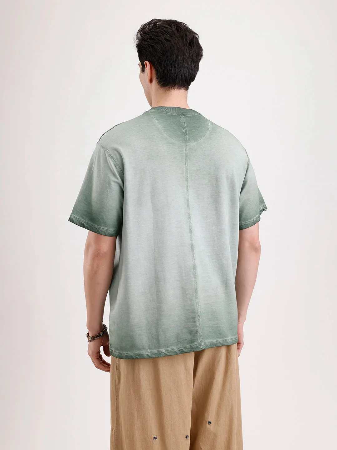 Washed Puff Printed Oversized T-Shirt | Olive sold by Wrogn product image thumbnail 3