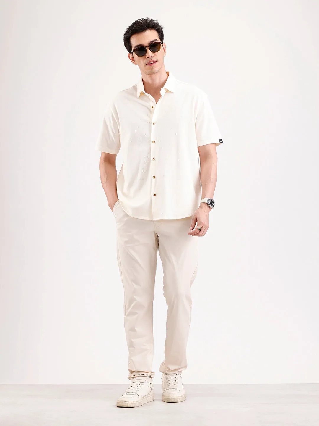 Solid Slim Fit Trouser | Cream sold by Wrogn product image thumbnail 2