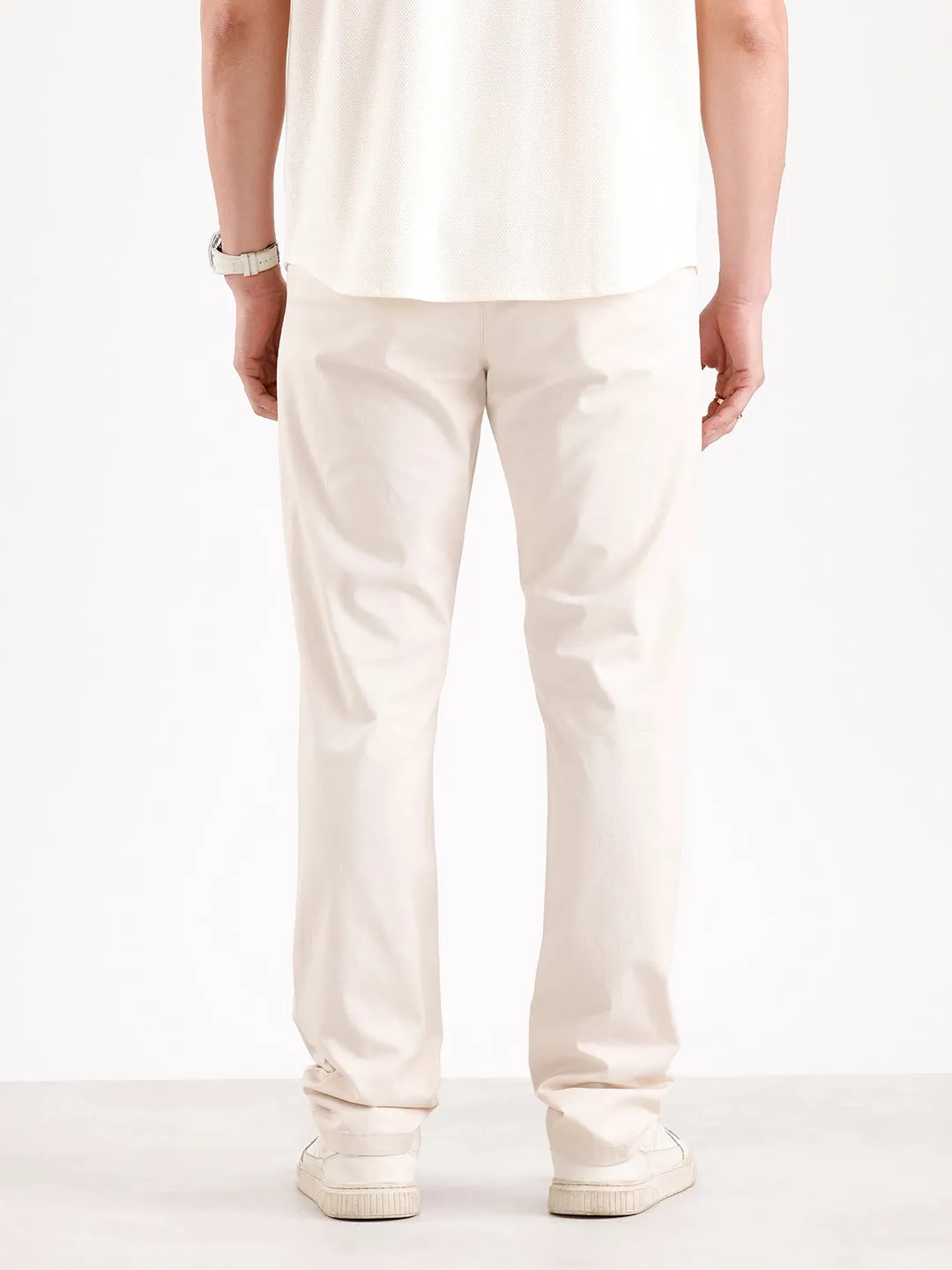 Solid Slim Fit Trouser | Cream sold by Wrogn product image thumbnail 3