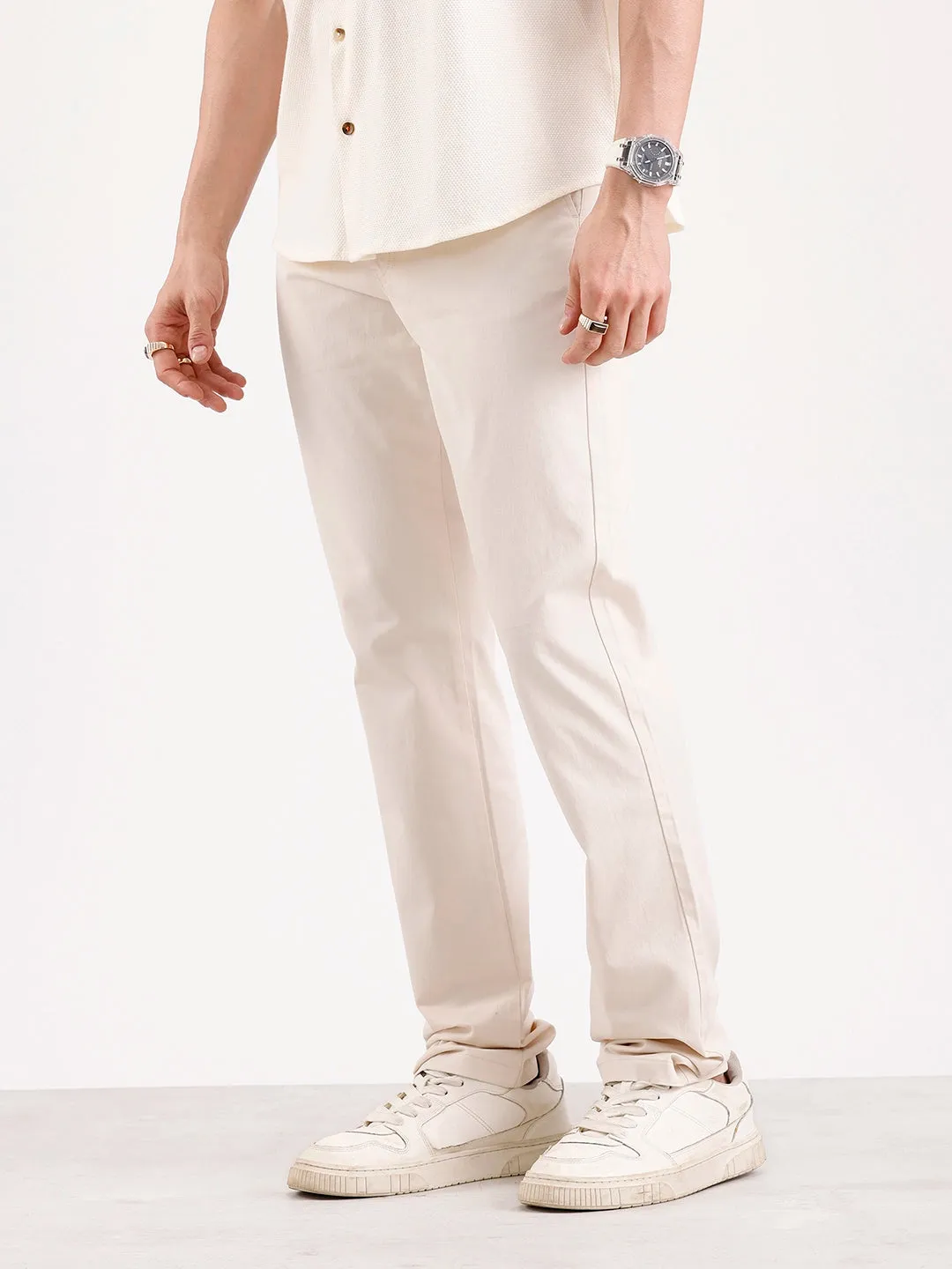 Solid Slim Fit Trouser | Cream sold by Wrogn product image thumbnail 4
