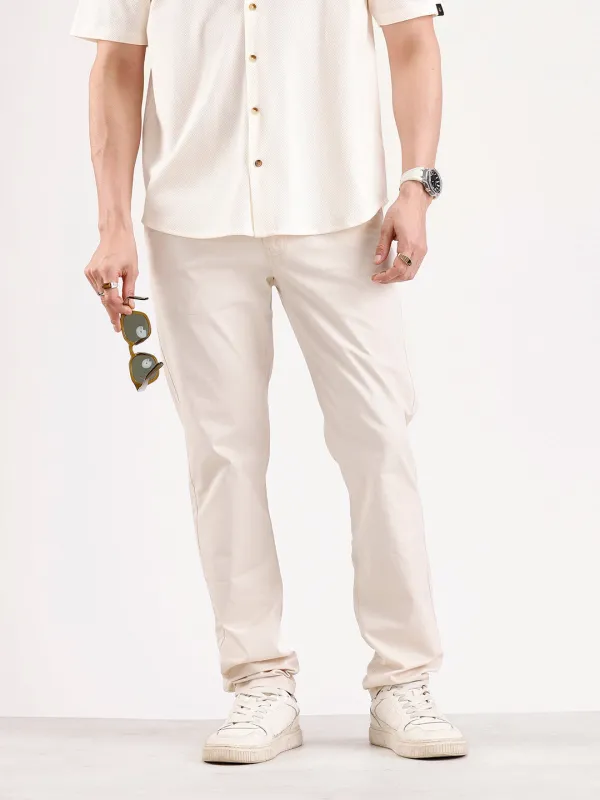 Solid Slim Fit Trouser   |  Cream made by Wrogn