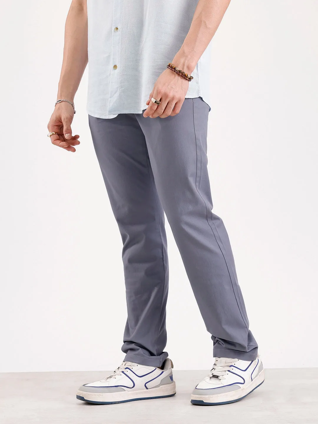 Solid Slim Fit Trouser | Grey sold by Wrogn product image thumbnail 4