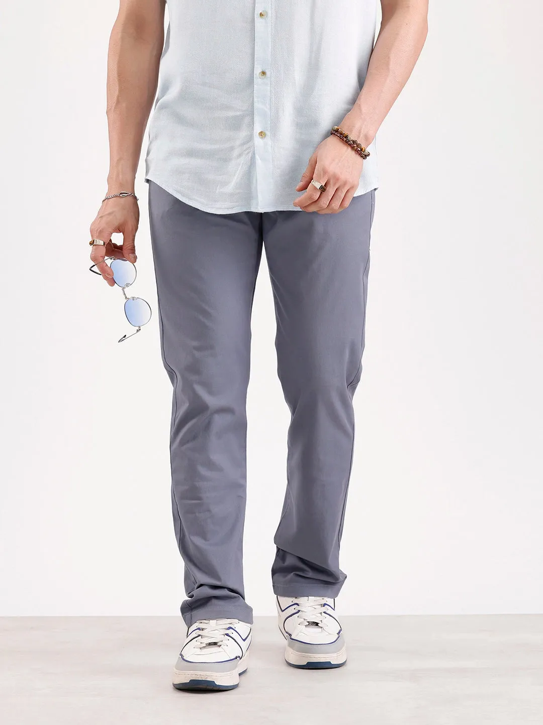 Solid Slim Fit Trouser | Grey sold by Wrogn