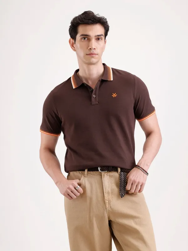 Tipping Collar Polo T-Shirt   |  Brown made by Wrogn