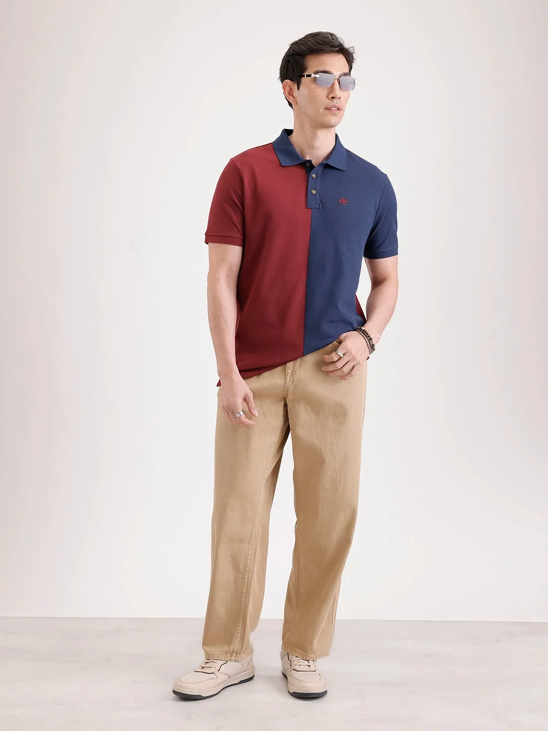 Cut & Sew Polo T-Shirt | Maroon sold by Wrogn product image thumbnail 2