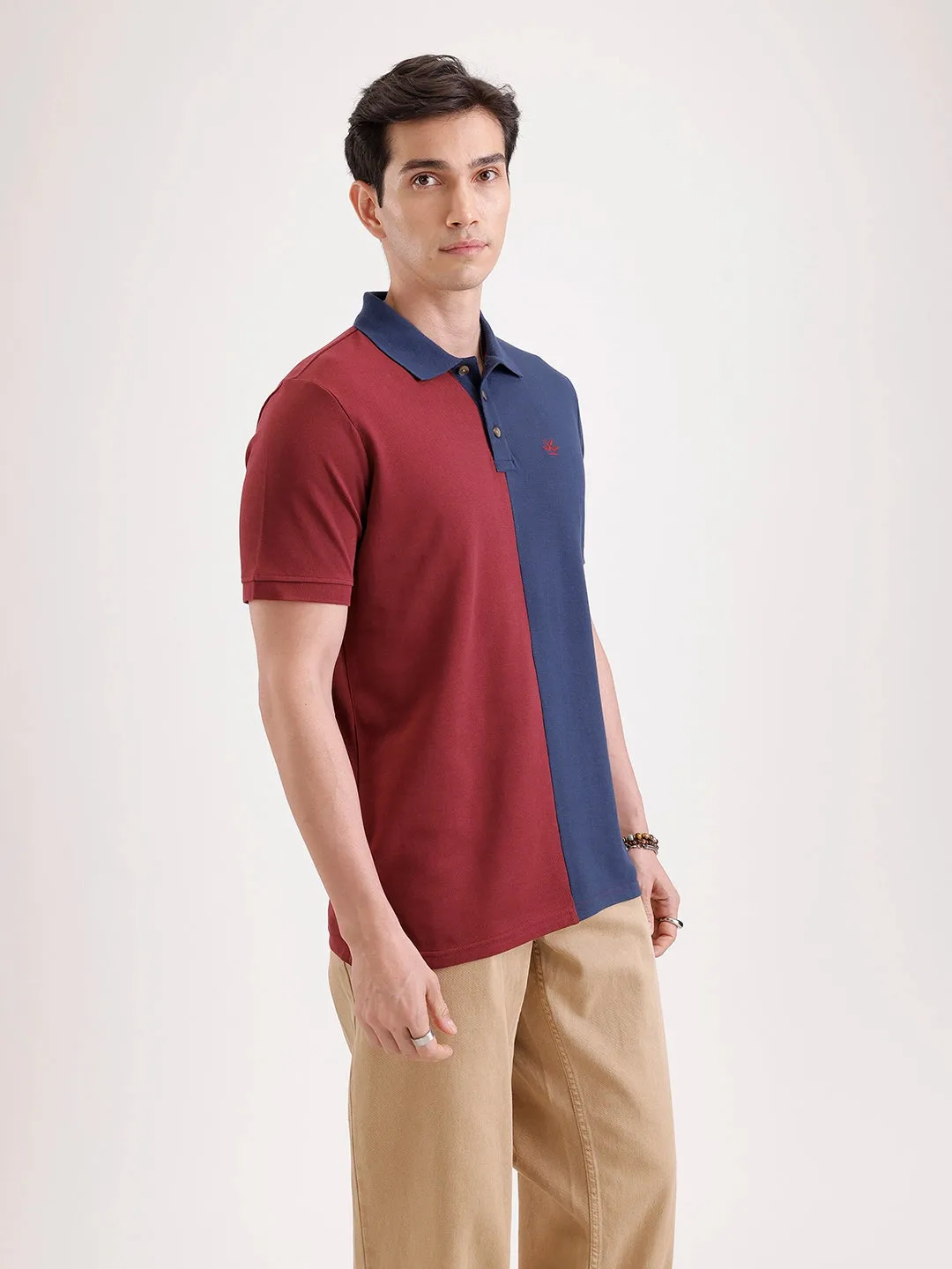 Cut & Sew Polo T-Shirt | Maroon sold by Wrogn product image thumbnail 4