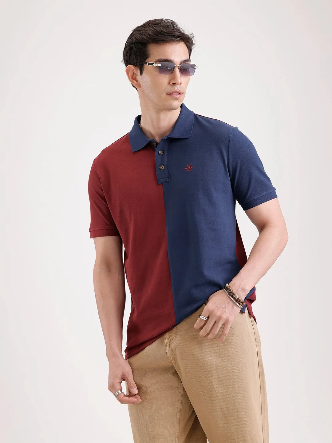 Cut & Sew Polo T-Shirt | Maroon sold by Wrogn