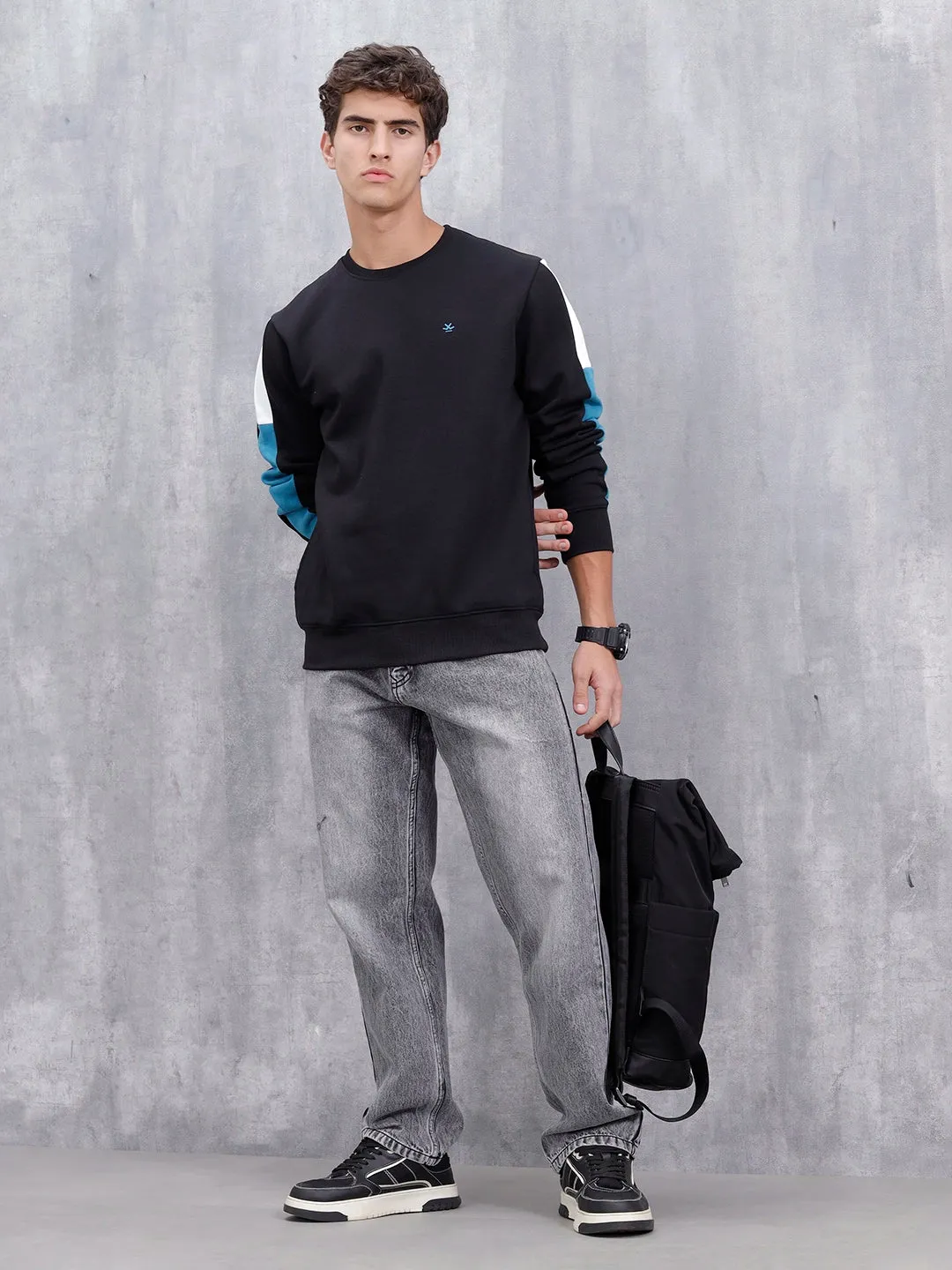Solid Casual Slim Fit Sweatshirt | Black sold by Wrogn product image thumbnail 2