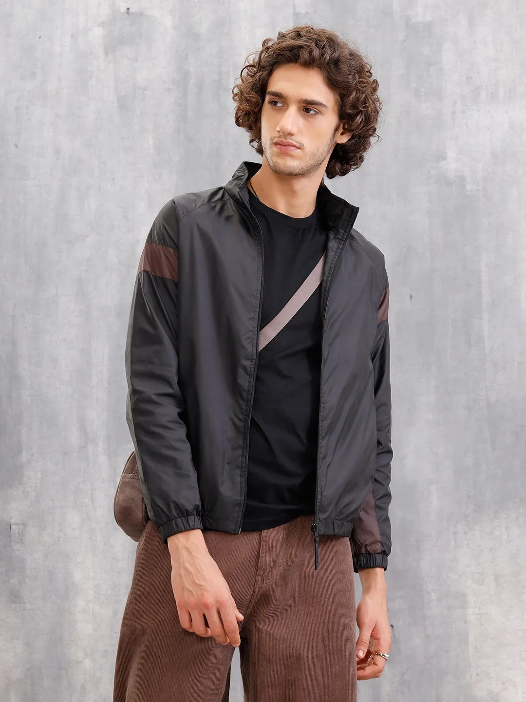 Soild Casual Bomber Jacket | Black sold by Wrogn