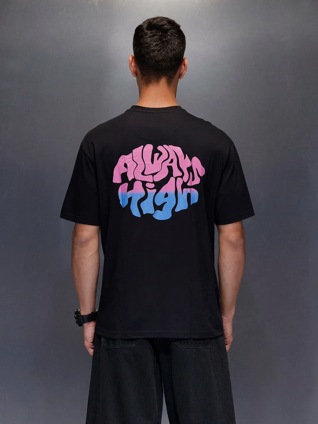 Men's oversized tee with back print | Black sold by Wrogn product image thumbnail 3